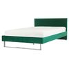 Cama Doble Tapizada En Terciopelo Verde 160 X 200 Cm Con Cabecero Patas Doradas Estilo Glam Bellou - Verde