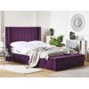 Cama Con Somier De Terciopelo Violeta 140 X 200 Cm Reposacabezas Alto Banco Noyers - Violeta