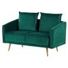 Sofá Tapizado En Terciopelo Verde Esmeralda 2 Plazas Respaldo Acolchado Asiento Metal Patas Doradas Retro Glam Maura - Verde