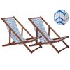 Conjunto De 2 Tumbonas De Jardín De Madera De Acacia Oscura Blanco Azul Reclinable Plegable - Azul