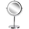 Espejo De Maquillaje Iluminación Led Metal Plateado Ø 20 Cm Doble Cara Magnifica Verdun - Plateado