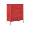 Cómoda De Metal Rojo 80 X 40 Cm 4 Cajones Almacenaje Industrial Enago - Rojo