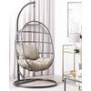 Silla Colgante De Ratán Negro Con Soporte De Metal Forma De Huevo 2 Cojines Suaves Boho Rústico Alba - Negro