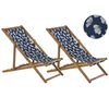 Conjunto De 2 Tumbonas De Jardín De Madera De Acacia Clara Azul Marino Blanco Floral Reclinable Plegable Anzio - Azul