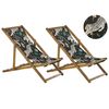 Conjunto De 2 Tumbonas De Jardín De Madera De Acacia Clara Verde Beige Azul Animal Reclinable Plegable Anzio - Negro