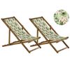 Conjunto De 2 Tumbonas De Jardín De Madera De Acacia Clara Rosa Verde Blanco Floral Reclinable Plegable Anzio - Rosa