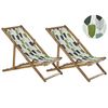 Conjunto De 2 Tumbonas De Jardín Madera Clara Verde Blanco Floral Reclinable Plegable Anzio - Verde