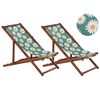 Conjunto De 2 Tumbonas De Jardín De Madera De Acacia Oscura Verde Blanco Amarillo Manzanilla Reclinable Plegable - Verde