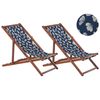 Conjunto De 2 Tumbonas De Jardín De Madera De Acacia Oscura Azul Marino Blanco Floral Reclinable Plegable Anzio - Azul