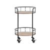 Carrito De Cocina De Metal Negro Madera Clara 64 Cm Forma Redonda Ruedas Estantes Balda Industrial Rústico Moderno Hiko - Negro