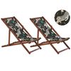 Conjunto De 2 Tumbonas De Jardín De Madera De Acacia Oscura Verde Beige Azul Animal Reclinable Plegable Anzio - Madera Oscura