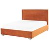 Cama Con Almacenaje De Terciopelo Naranja 160 X 200 Cm Cabecero Acolchado Moderno Rouen - Naranja