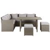 Conjunto De Jardín 5 Plazas De Ratán Sintético Gris Pardo Sofá Esquinero Mesa 2 Otomanas Cojines Grises Comedor Exterior Bardi - Natural