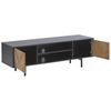 Mueble Tv De Madera Clara Aglomerado Negro 2 Puertas Hasta 60'' Patas De Metal Almacenaje Industrial Salina - Madera Clara