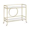 Carrito De Cocina De Metal Dorado Vidrio 75 X 45 Cm Ruedas 2 Estantes Cajón Glamour Kerry - Dorado