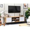 Mueble De Tv Madera De Aglomerado Clara Blanco Metal 160 X 56 X 40 Cm Patas Negras 2 Puertas 3 Baldas Escandinavo Moderno Sala De Estar Palmer - Madera Clara