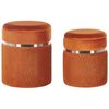 Conjunto De 2 Pufs De Terciopelo Naranja Almacenaje Bandas De Metal Glamour Sala De Estar Dormitorio Camdenton - Naranja