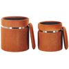 Conjunto De 2 Pufs De Terciopelo Naranja Almacenaje Bandas De Metal Glamour Sala De Estar Dormitorio Camdenton - Naranja