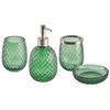 Conjunto De 4 Accesorios De Baño De Vidrio Verde Dispensador Jabonera Portacepillos Vaso Glamour Canoa - Verde