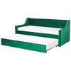 Cama Con Somier De Terciopelo Verde Esmeralda 90 X 200 Cm Con Botones Montargis - Verde