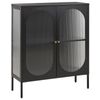 Aparador De Metal Negro Dorado 90 X 35 Cm 2 Puertas Cristal Frontal Lateral Sarre - Negro