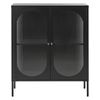 Aparador De Metal Negro Dorado 90 X 35 Cm 2 Puertas Cristal Frontal Lateral Sarre - Negro