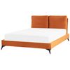 Cama Con Somier De Terciopelo Naranja Negro 140 X 200 Cm Base De Listones Melle - Naranja