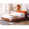 Cama Con Somier De Terciopelo Naranja Negro 140 X 200 Cm Base De Listones Melle - Naranja