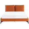 Cama Con Somier De Terciopelo Naranja Negro 140 X 200 Cm Base De Listones Melle - Naranja