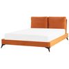 Cama Con Somier De Terciopelo Naranja Negro 160 X 200 Cm Base De Listones Melle - Naranja