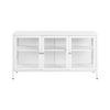 Cómoda De Metal Blanco 115 X 35 Cm 3 Puertas Vidrio Templado Estantes Newport - Blanco