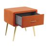 Mesa De Noche De Terciopelo Naranja Dorado 46 X 38 Cm Cajón Dormitorio Flayat - Naranja