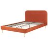 Cama Con Somier De Terciopelo Naranja Dorado 140 X 200 Cm Patas De Metal Flayat - Naranja