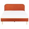 Cama Con Somier De Terciopelo Naranja Dorado 160 X 200 Cm Patas De Metal Flayat - Naranja