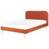 Cama Con Somier De Terciopelo Naranja Dorado 180 X 200 Cm Patas De Metal Flayat - Naranja