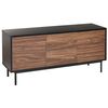 Aparador Negro Madera Oscura 120 X 38 Cm 2 Puertas Estantes Cajones Patas Metal Okland - Negro