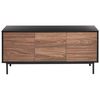 Aparador Negro Madera Oscura 120 X 38 Cm 2 Puertas Estantes Cajones Patas Metal Okland - Negro