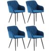 Clp Juego De 4 Sillas De Comedor Shila En Tela O Terciopelo Azul 44x47x84 Cm