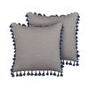 Conjunto De 2 Cojines De Lino Gris Azul 45 X 45 Cm Borlas Cremallera Carpinus - Gris