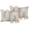 Conjunto De 2 Cojines De Algodón Gris Beige 35 X 55 Cm Geométrico Borlas Ocimum - Gris