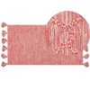 Alfombra De Algodón Rojo Blanco 80 X 150 Cm Tejido Grueso Dormitorio Nigde - Rojo