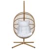 Silla Colgante Con Soporte De Ratán Beige Blanco Ovalada Estructura Metal Acri - Beige