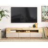 Mueble Tv Madera Clara Beige 160 X 40 Cm Mdf 3 Cajones Orificio Cables Antonio - Madera Clara