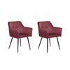 Conjunto De 2 Sillas De Comedor De Terciopelo Rojo Borgoña Negro Reposabrazos Jasmin - Rojo