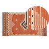 Alfombra Kilim De Algodón Naranja Beige Marrón 80 X 150 Cm Geométrico Borlas Gavar - Naranja