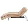 Chaise Longue De Terciopelo Marrón Claro Plateado Respaldo Reclinable Capitoné Loiret - Marrón