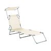 Tumbona Reclinable Para Patio Jardín Con Parasol Acero Plegable Blanco Crema Foligno - Blanco