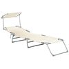 Tumbona Reclinable Para Patio Jardín Con Parasol Acero Plegable Blanco Crema Foligno - Blanco