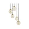 Lámpara Colgante Pantalla Redonda Vidrio Ahumado 5 Luces Metal Base Transparente Acero Dorado Noel - Dorado