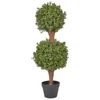 Planta Artificial En Maceta Uso Interior Exterior Decoración De Plástico Tronco De Madera Con Maceta Negra 92 Cm Buxus Ball Tree - Verde